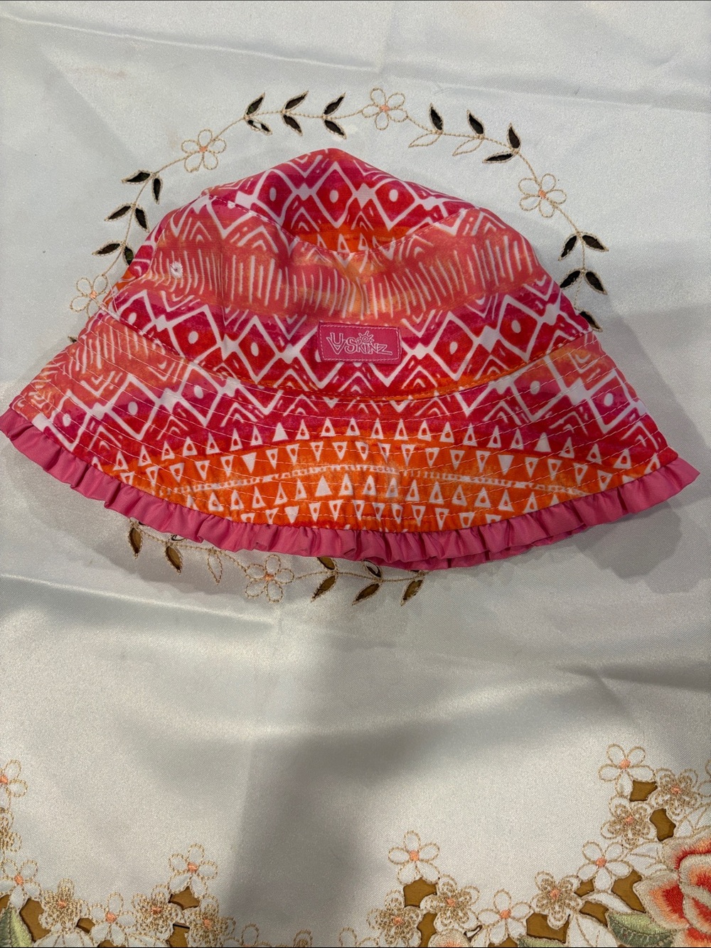 Reversible girls' Pink & Orange Patterned Sun Hat -